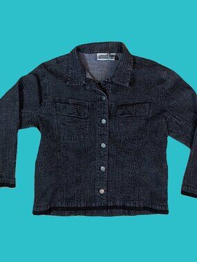 Chico's Design Vintage Black Jacket Embellished Stitching Size 3 (XL) Preowned